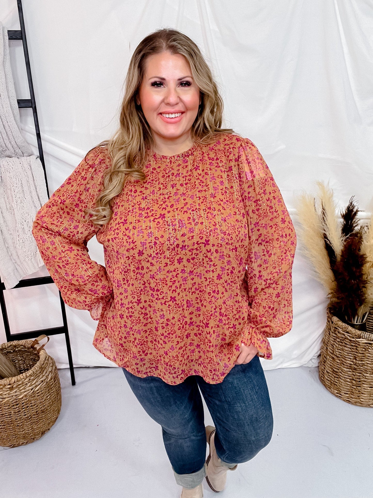 Floral Print High Neck Top - Whiskey Skies - ANDREE BY UNIT