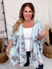 Floral Print Light Blue Chambray Cardigan With Ruffled Hems - Whiskey Skies - EASEL