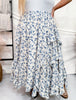 Floral Print Maxi Skirt W/ Elastic Waistband & Tiered Ruffle Detail - Whiskey Skies - DAVI & DANI