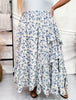 Floral Print Maxi Skirt W/ Elastic Waistband & Tiered Ruffle Detail - Whiskey Skies - DAVI & DANI