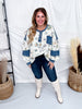 Floral Print Pullover With Contrasting Denim Details - Whiskey Skies - EASEL