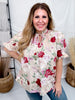 Floral Print Sand Colored Short Puff Sleeve Top - Whiskey Skies - ENTRO