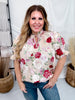 Floral Print Sand Colored Short Puff Sleeve Top - Whiskey Skies - ENTRO