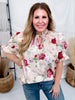Floral Print Sand Colored Short Puff Sleeve Top - Whiskey Skies - ENTRO