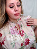 Floral Print Sand Colored Short Puff Sleeve Top - Whiskey Skies - ENTRO