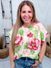 Floral Print Short Sleeve Sweater Top - Whiskey Skies - BIBI