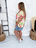Floral Print Short Sleeve Sweater Top - Whiskey Skies - BIBI