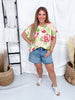 Floral Print Short Sleeve Sweater Top - Whiskey Skies - BIBI