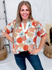 Floral Print Split V - Neck Top With Puff Sleeves In Mint & Orange - Whiskey Skies - UMGEE