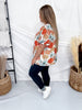Floral Print Split V - Neck Top With Puff Sleeves In Mint & Orange - Whiskey Skies - UMGEE