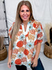 Floral Print Split V - Neck Top With Puff Sleeves In Mint & Orange - Whiskey Skies - UMGEE