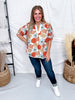 Floral Print Split V - Neck Top With Puff Sleeves In Mint & Orange - Whiskey Skies - UMGEE