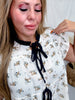 Floral Print Tiered Dress With Ruffle Sleeves & Tied Collar - Whiskey Skies - BIBI