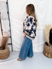 Floral Print Top With Contrasting Striped Hems - Whiskey Skies - HEIMISH
