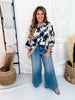 Floral Print Top With Contrasting Striped Hems - Whiskey Skies - HEIMISH