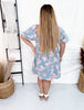 Floral Print Washed Denim Mini Dress With Balloon Sleeves - Whiskey Skies - BIBI