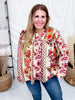 Floral Printed Blouse W/ Ruffled Yoke & Pleated Balloon Sleeves - Whiskey Skies - ODDI