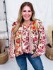 Floral Printed Blouse W/ Ruffled Yoke & Pleated Balloon Sleeves - Whiskey Skies - ODDI