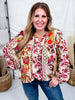 Floral Printed Blouse W/ Ruffled Yoke & Pleated Balloon Sleeves - Whiskey Skies - ODDI