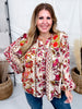 Floral Printed Blouse W/ Ruffled Yoke & Pleated Balloon Sleeves - Whiskey Skies - ODDI