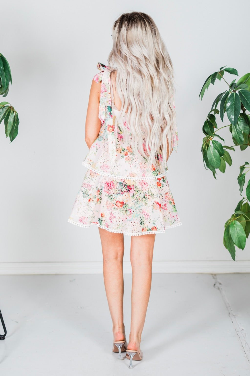 Floral Printed Eylet Flare Mini Dress - Whiskey Skies - SWEET GENERIS