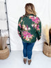Floral Printed Forest Green Long Sleeve Blouse W/ Ruffled Neckline - Whiskey Skies - ODDI