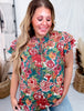 Floral Printed Short Flutter Sleeve Blouse - Whiskey Skies - ODDI
