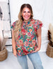 Floral Printed Short Flutter Sleeve Blouse - Whiskey Skies - ODDI