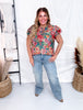 Floral Printed Short Flutter Sleeve Blouse - Whiskey Skies - ODDI