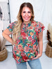 Floral Printed Short Flutter Sleeve Blouse - Whiskey Skies - ODDI
