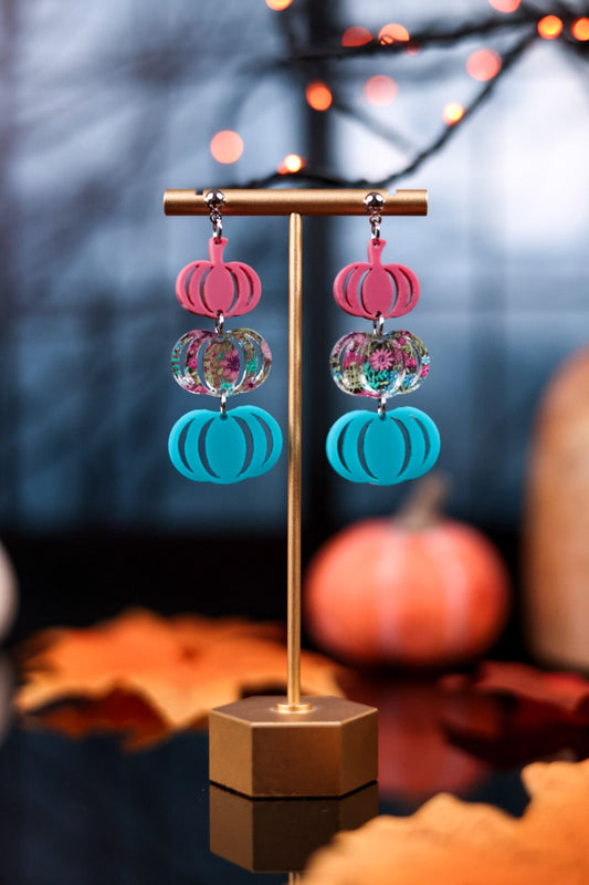 Floral Pumpkin Acrylic Dangler Earrings - Whiskey Skies - DOOHICKIES