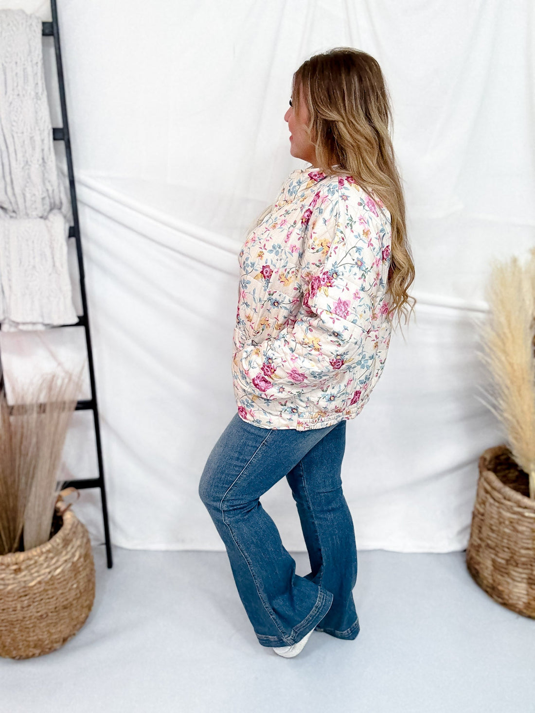 Floral Quilted Zip Up Jacket - Whiskey Skies - J.NNA