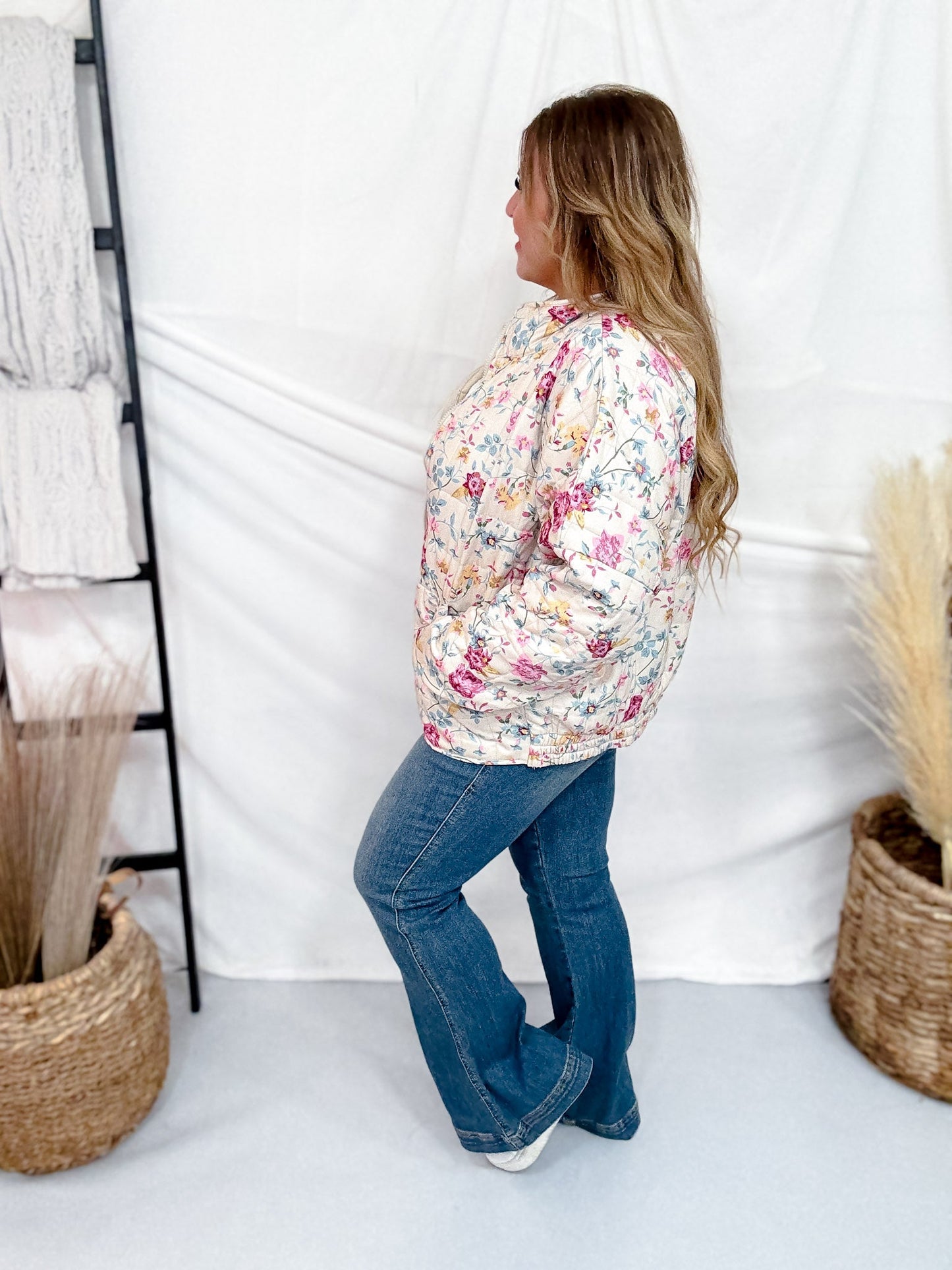 Floral Quilted Zip Up Jacket - Whiskey Skies - J.NNA