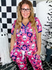 Floral Skulls Pajama Set With Short Sleeve Top & Joggers - Whiskey Skies - SHIRLEY & STONE