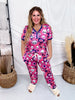 Floral Skulls Pajama Set With Short Sleeve Top & Joggers - Whiskey Skies - SHIRLEY & STONE