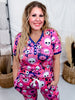 Floral Skulls Pajama Set With Short Sleeve Top & Joggers - Whiskey Skies - SHIRLEY & STONE