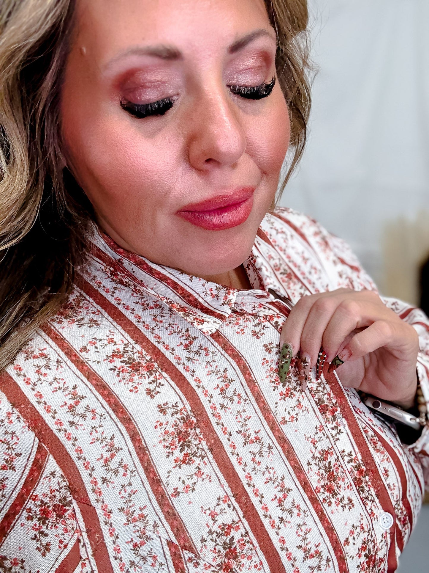 Floral Striped Midi Dress in Brown & White - Whiskey Skies - POLAGRAM + BAEVELY