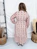 Floral Striped Midi Dress in Brown & White - Whiskey Skies - POLAGRAM + BAEVELY