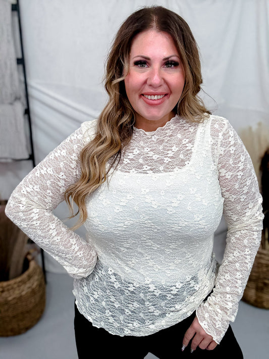 Floral Textured Ivory Mesh Long Sleeve Top - Whiskey Skies - DAVI & DANI