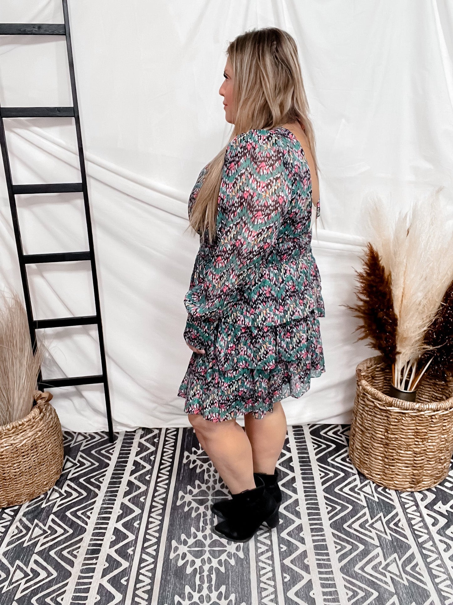 Floral Tiered Ruffle Mini Dress - Whiskey Skies - ODDI