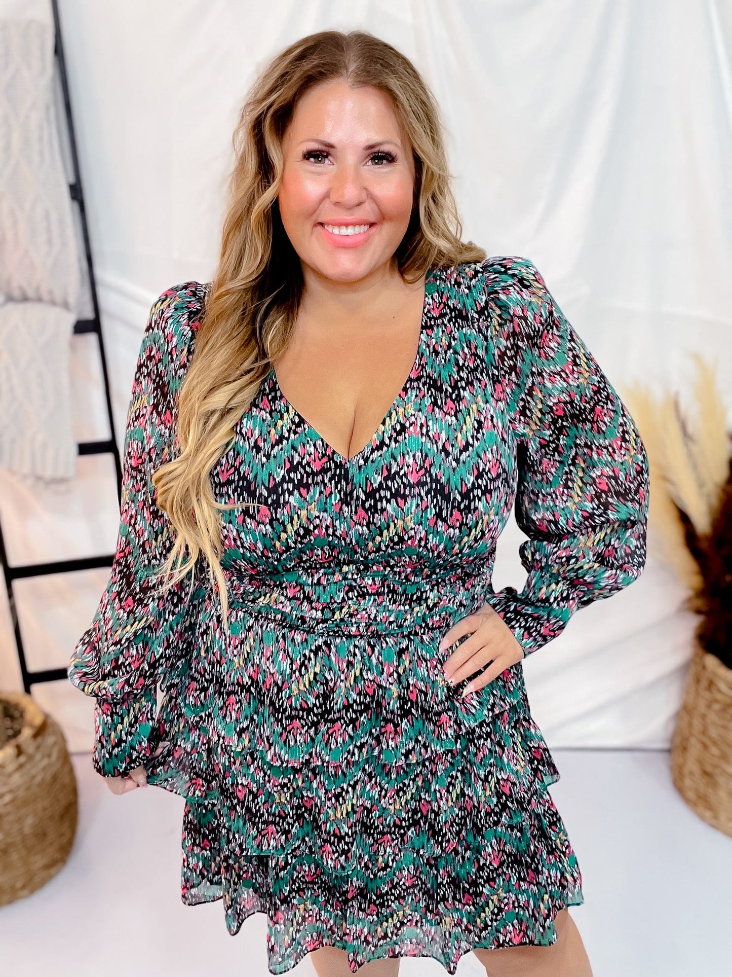 Floral Tiered Ruffle Mini Dress - Whiskey Skies - ODDI