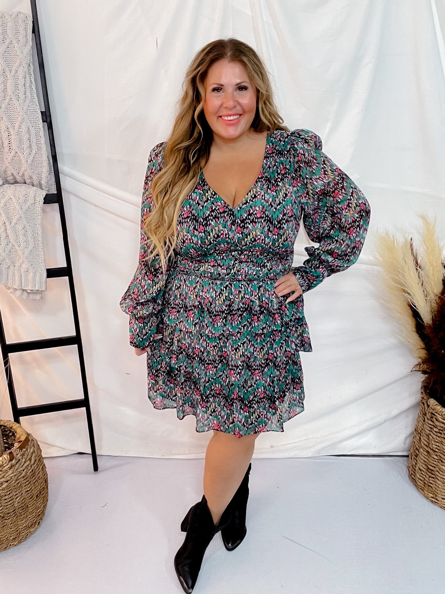 Floral Tiered Ruffle Mini Dress - Whiskey Skies - ODDI