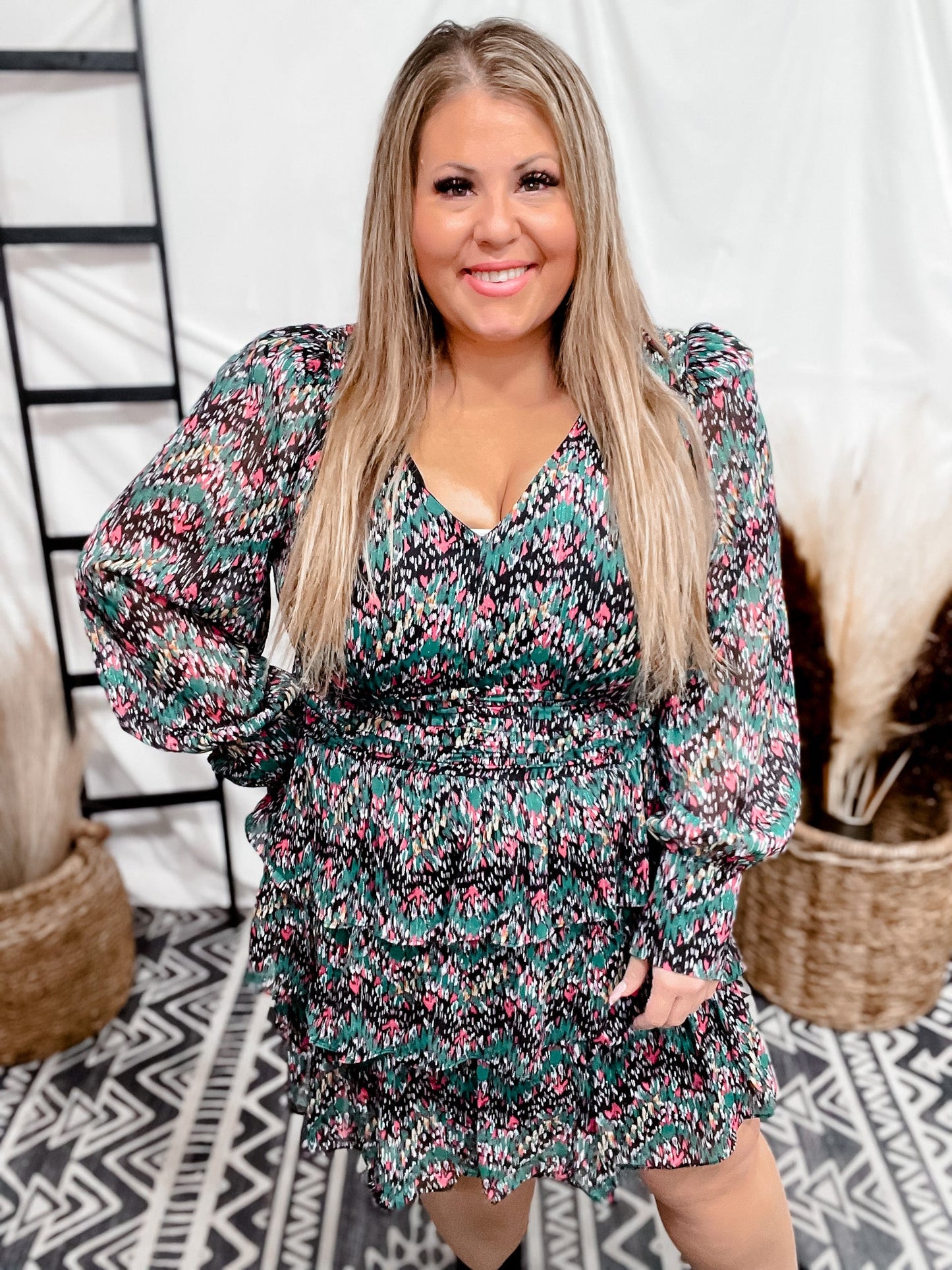 Floral Tiered Ruffle Mini Dress - Whiskey Skies - ODDI