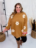 Flower Pattern 3/4 Wide Sleeve Knit Sweater - Whiskey Skies - EASEL