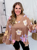 Flower Print Hacci Pullover Sweater - Whiskey Skies - ODDI