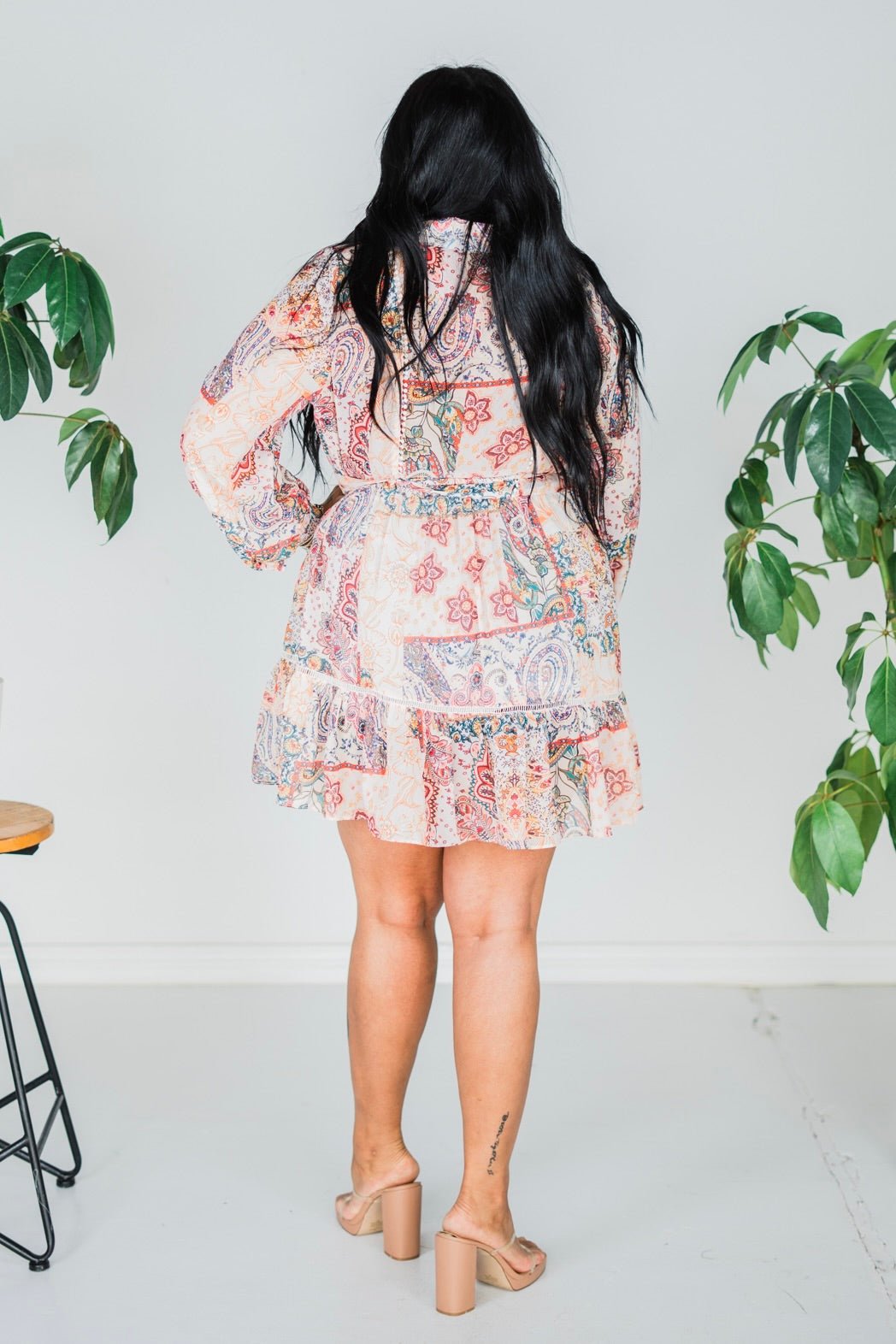 Flower Print Long Sleeve Shirt Dress - Whiskey Skies - SWEET GENERIS