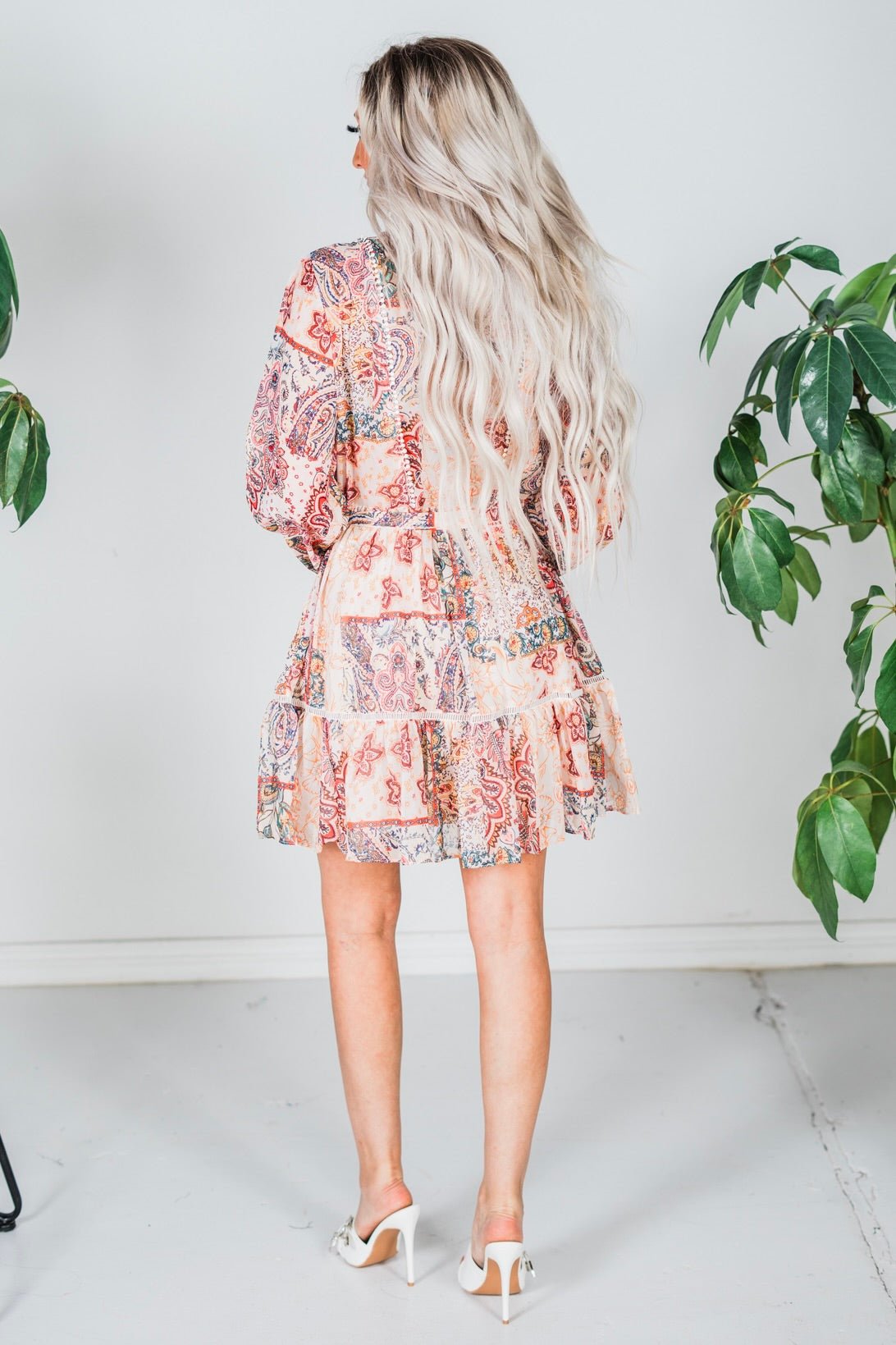 Flower Print Long Sleeve Shirt Dress - Whiskey Skies - SWEET GENERIS