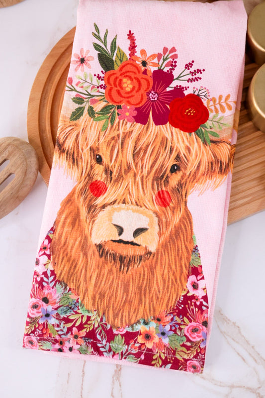 Flowers Everywhere Highland Cow Dual Purpose Kitchen Towel - Whiskey Skies - KAY DEE DESIGNS
