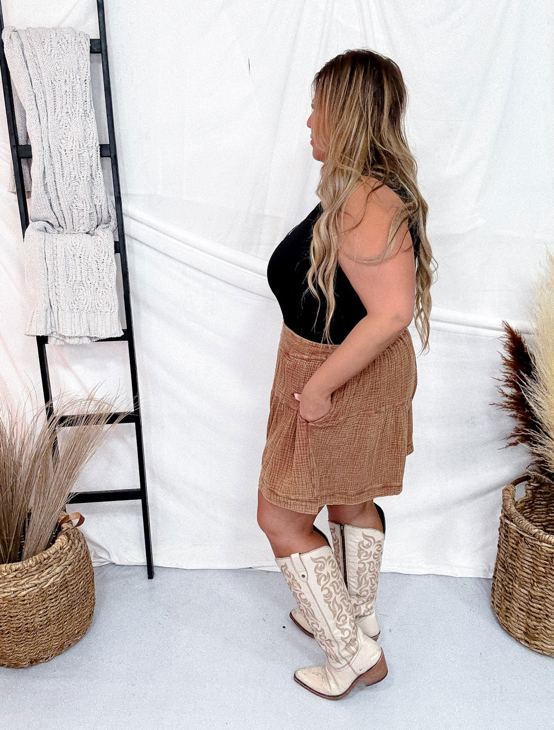 Flowy Western Chic "Range Riders" Saddle Colored Shorts - Whiskey Skies - 2 FLY CO.