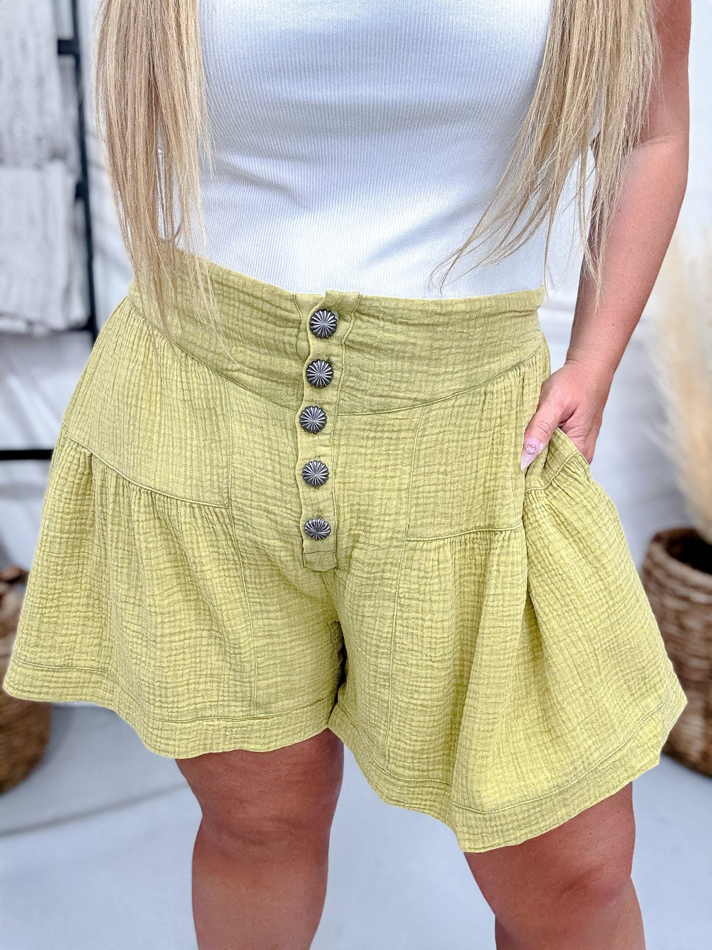 Flowy Western Range Rider Shorts In Green - Whiskey Skies - 2 FLY CO.